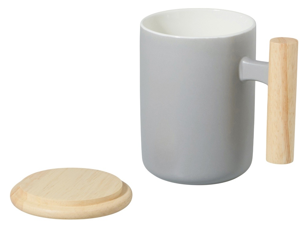 Кружка с ручкой и крышкой из каучукового дерева Jeny